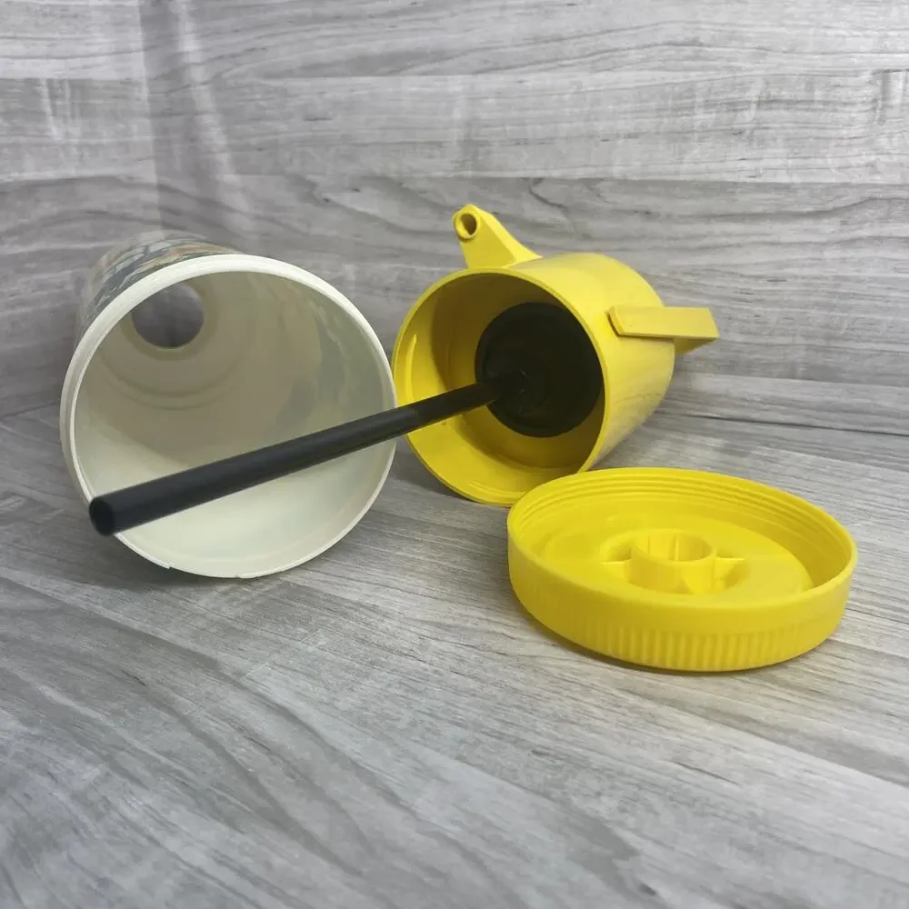 Vtg 70s Aladdin Pump A Drink Dispenser Thermos Shell Yellow Floral CottageCore